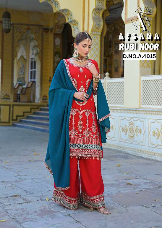 AFSANA RUBY NOOR WHOLESALE GEORGETTE WITH CORDING HEAVY WORK WITH LATKAN READYMADE FESTIVAL WEAR SUITS
