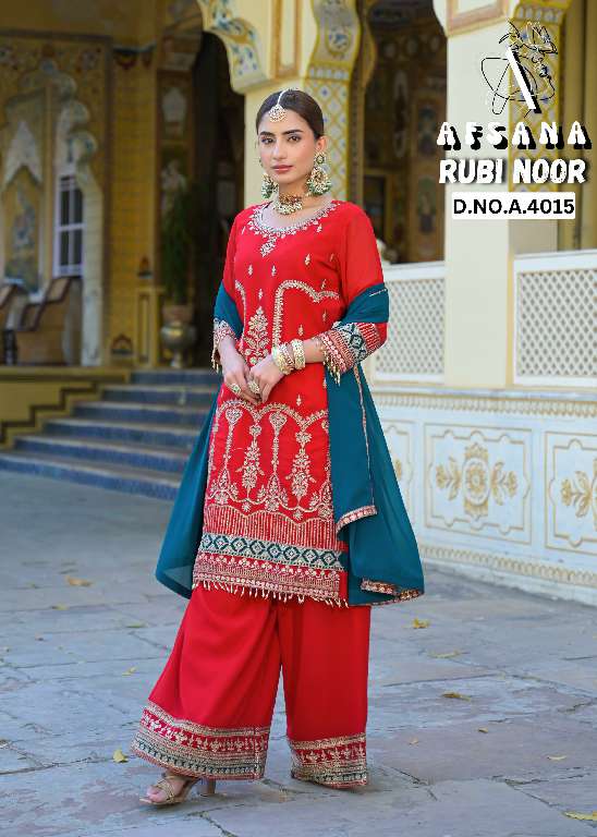 AFSANA RUBY NOOR WHOLESALE GEORGETTE WITH CORDING HEAVY WORK WITH LATKAN READYMADE FESTIVAL WEAR SUITS