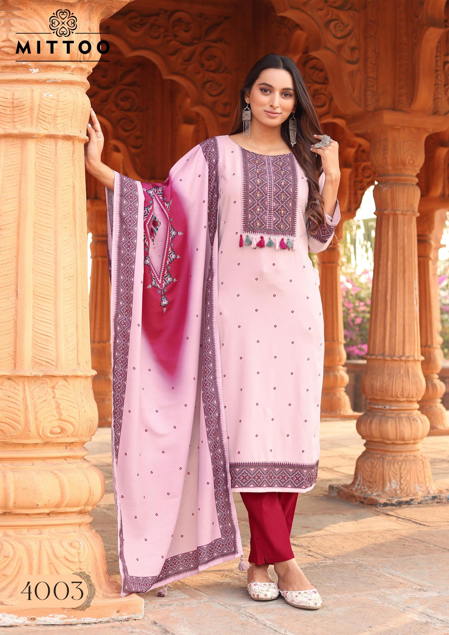 MITTOO LAUNCH HEAVY RAYON COLORDROP INDIAN SUITS