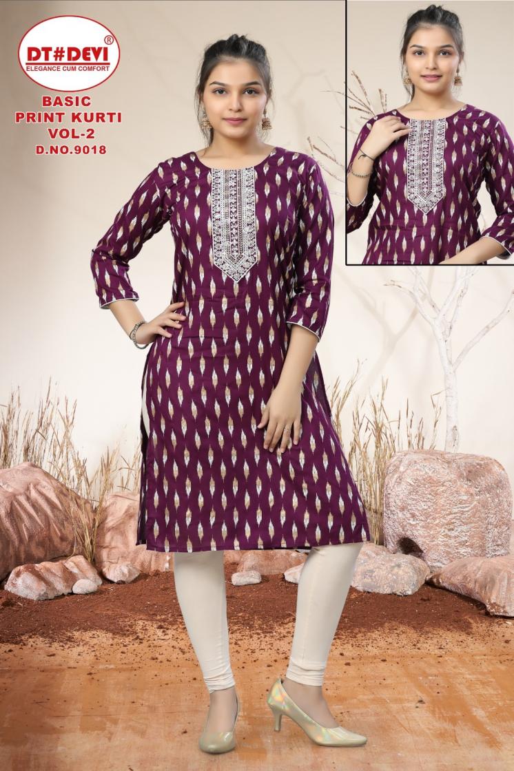 BASIC PRINT KURTI VOL 2 BY DT DEVI READYMADE 9018 RAYON CLASSIC COMBO KIDS KURTI