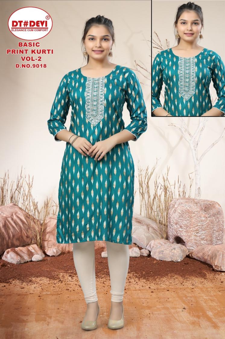 BASIC PRINT KURTI VOL 2 BY DT DEVI READYMADE 9018 RAYON CLASSIC COMBO KIDS KURTI