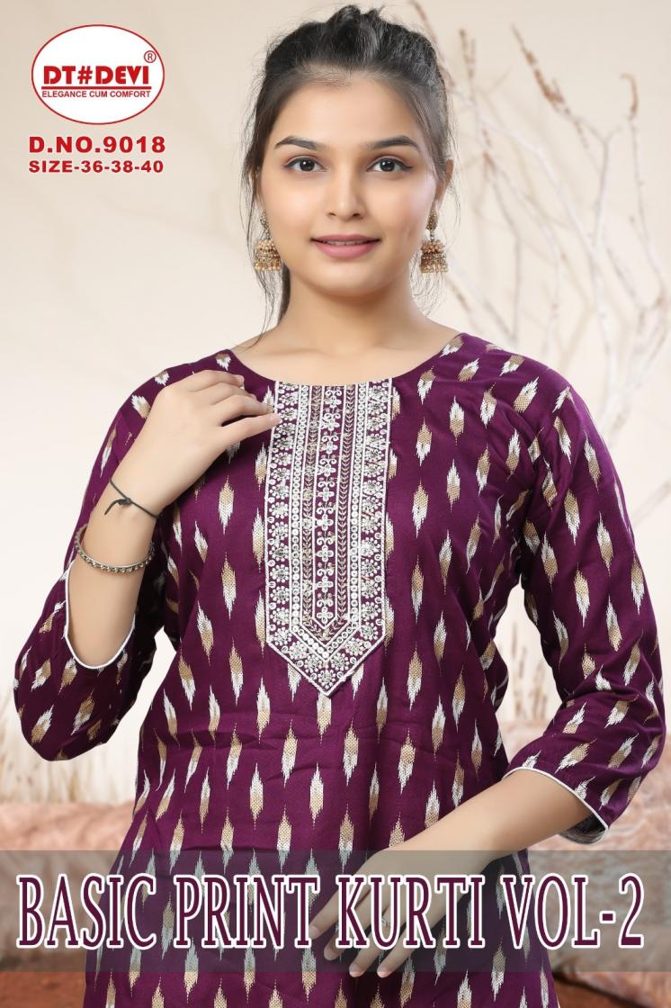 BASIC PRINT KURTI VOL 2 BY DT DEVI READYMADE 9018 RAYON CLASSIC COMBO KIDS KURTI