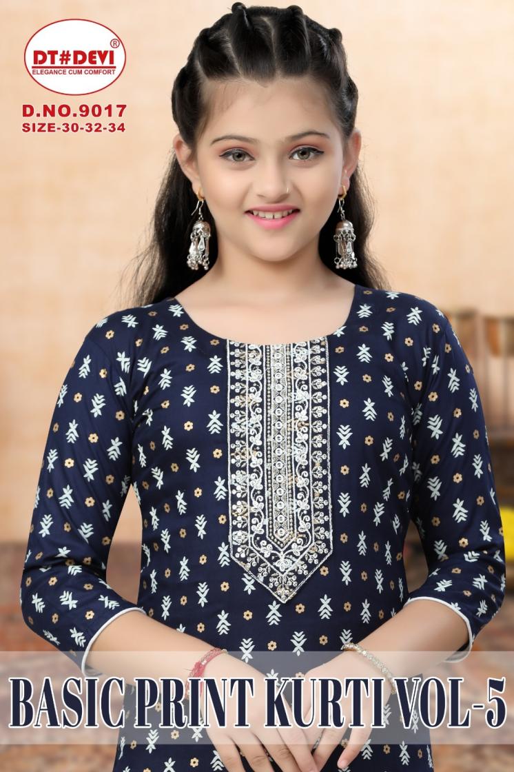 BASIC PRINT KURTI VOL 5 BY DT DEVI 9017 RAYON FULLY STITCH COMBO KURTI FOR KIDS