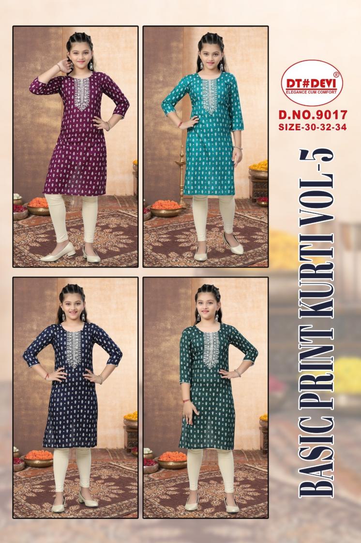 BASIC PRINT KURTI VOL 5 BY DT DEVI 9017 RAYON FULLY STITCH COMBO KURTI FOR KIDS