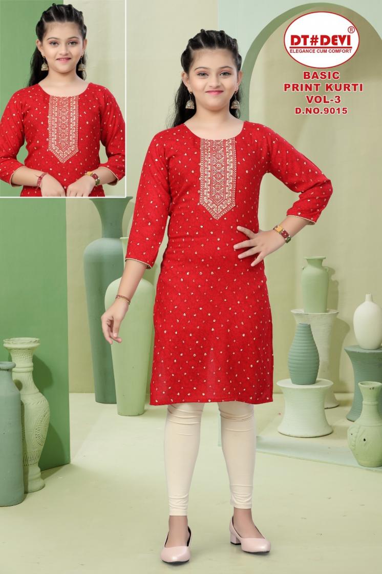 DT DEVI BASIC PRINT KURTI VOL 3 9015 FULLY STITCH CASUAL RAYON KIDS COMBO KURTIS