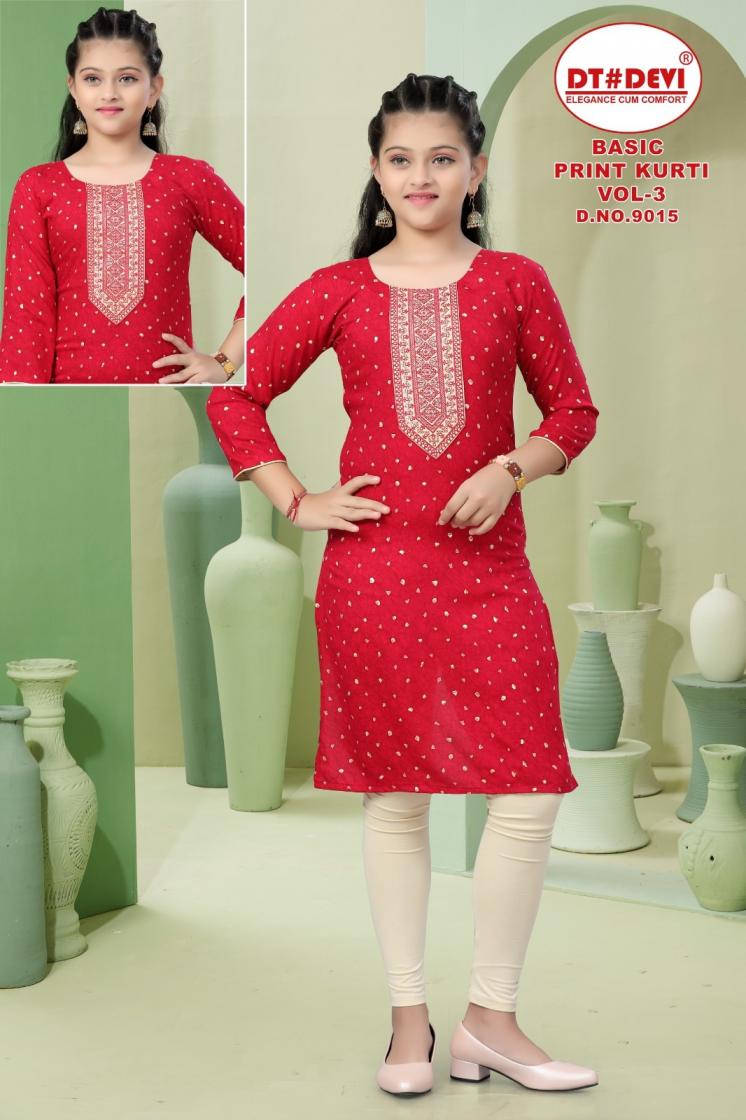 DT DEVI BASIC PRINT KURTI VOL 3 9015 FULLY STITCH CASUAL RAYON KIDS COMBO KURTIS