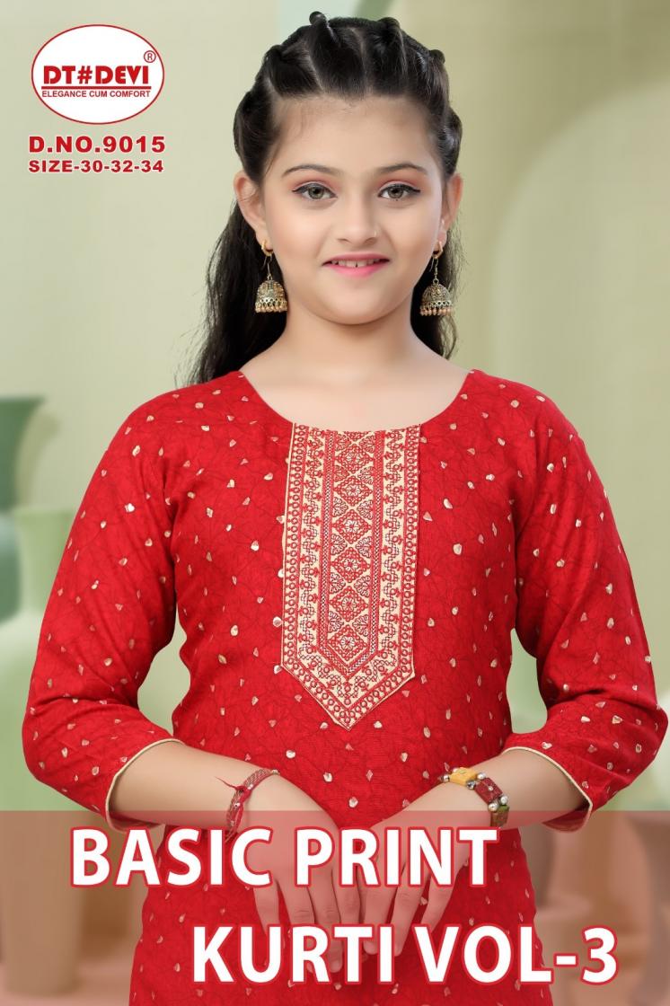 DT DEVI BASIC PRINT KURTI VOL 3 9015 FULLY STITCH CASUAL RAYON KIDS COMBO KURTIS
