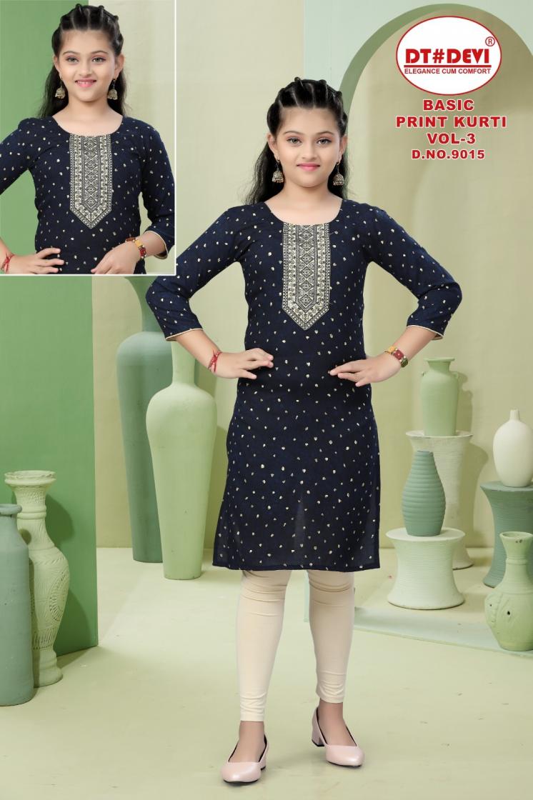 DT DEVI BASIC PRINT KURTI VOL 3 9015 FULLY STITCH CASUAL RAYON KIDS COMBO KURTIS