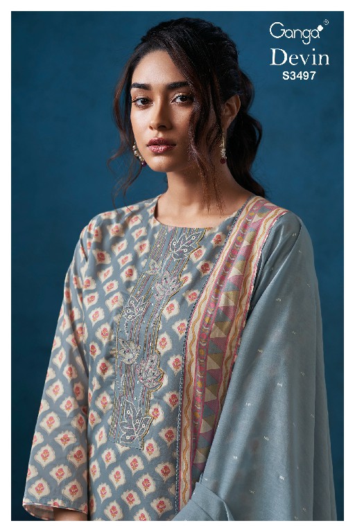 GANGA DEVIN S3497 WHOLESALE PREMIUM COTTON PRINTED SEMI STITCHED CLASSIC STYLE SALWAR SUITS