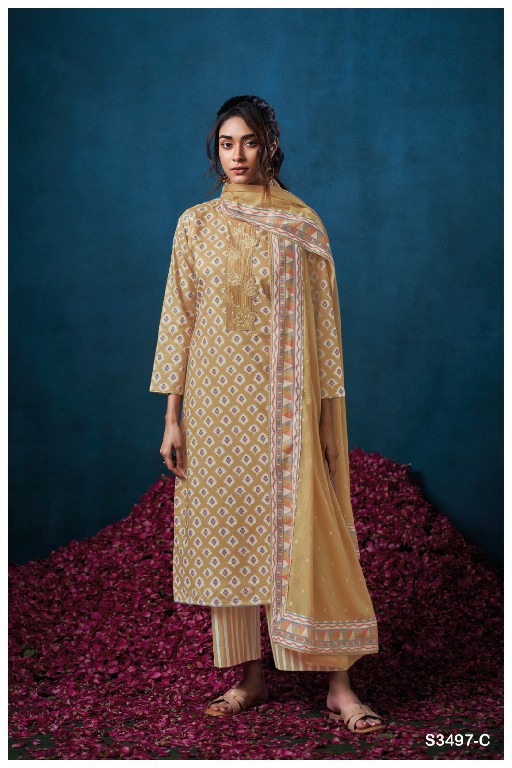 GANGA DEVIN S3497 WHOLESALE PREMIUM COTTON PRINTED SEMI STITCHED CLASSIC STYLE SALWAR SUITS