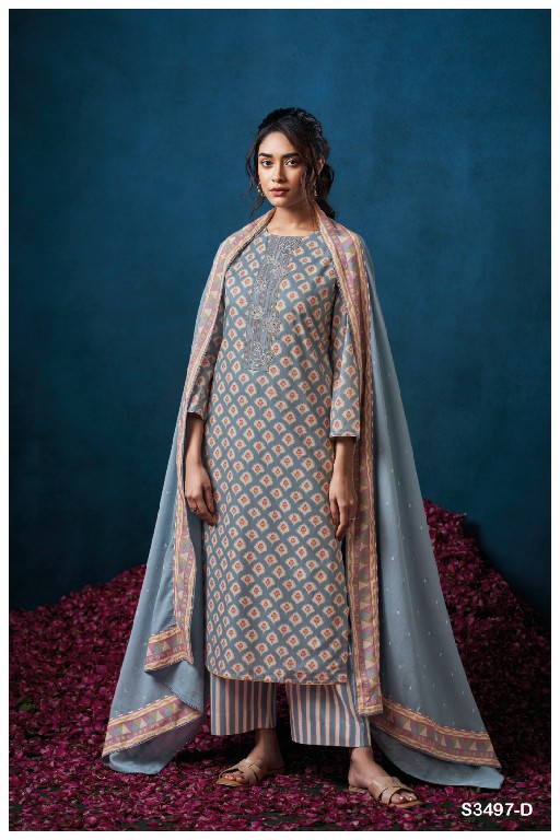 GANGA DEVIN S3497 WHOLESALE PREMIUM COTTON PRINTED SEMI STITCHED CLASSIC STYLE SALWAR SUITS