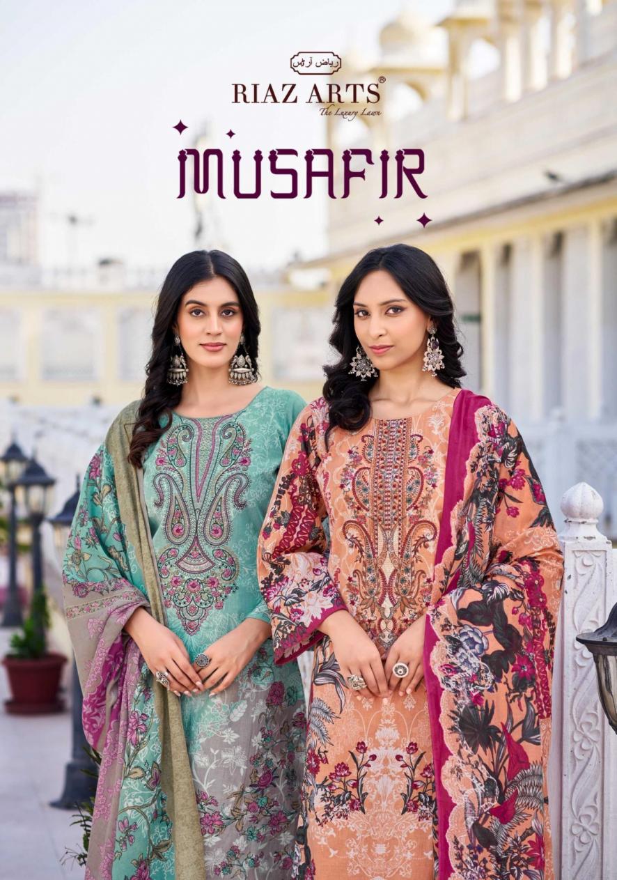 MUSAFIR VOL 26 BY RIAZ ARTS PAKISTANI PURE LAWN CAMBRIC DESIGNER DRESS