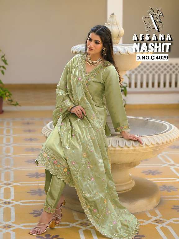 AFSANA NASHIT WHOLESALE JIMI CHOO WITH NECK WORK EMBROIDERED READYMADE STYLIST SUITS