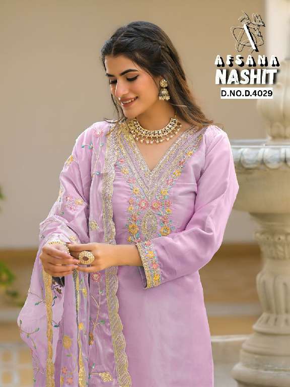 AFSANA NASHIT WHOLESALE JIMI CHOO WITH NECK WORK EMBROIDERED READYMADE STYLIST SUITS
