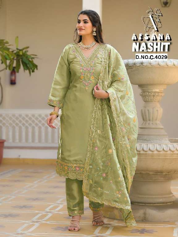 AFSANA NASHIT WHOLESALE JIMI CHOO WITH NECK WORK EMBROIDERED READYMADE STYLIST SUITS