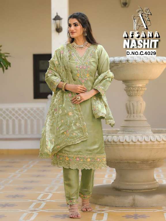AFSANA NASHIT WHOLESALE JIMI CHOO WITH NECK WORK EMBROIDERED READYMADE STYLIST SUITS