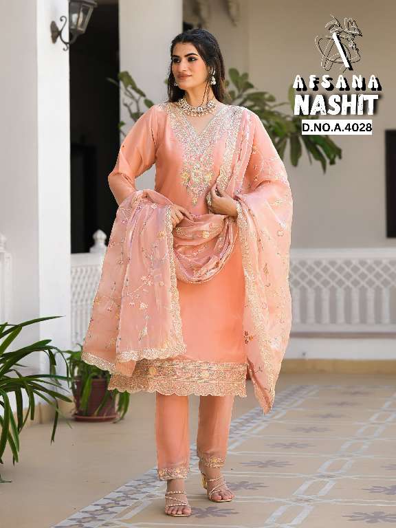 AFSANA NASHIT WHOLESALE JIMI CHOO WITH NECK WORK EMBROIDERED READYMADE STYLIST SUITS
