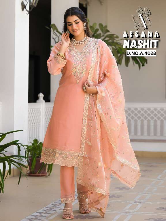AFSANA NASHIT WHOLESALE JIMI CHOO WITH NECK WORK EMBROIDERED READYMADE STYLIST SUITS