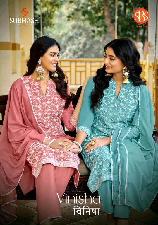 SBS BY SUBHASH VINISHA CHINON BEAUTIFUL COLOR COMBINATION 3 PCS READYMADE SUITS