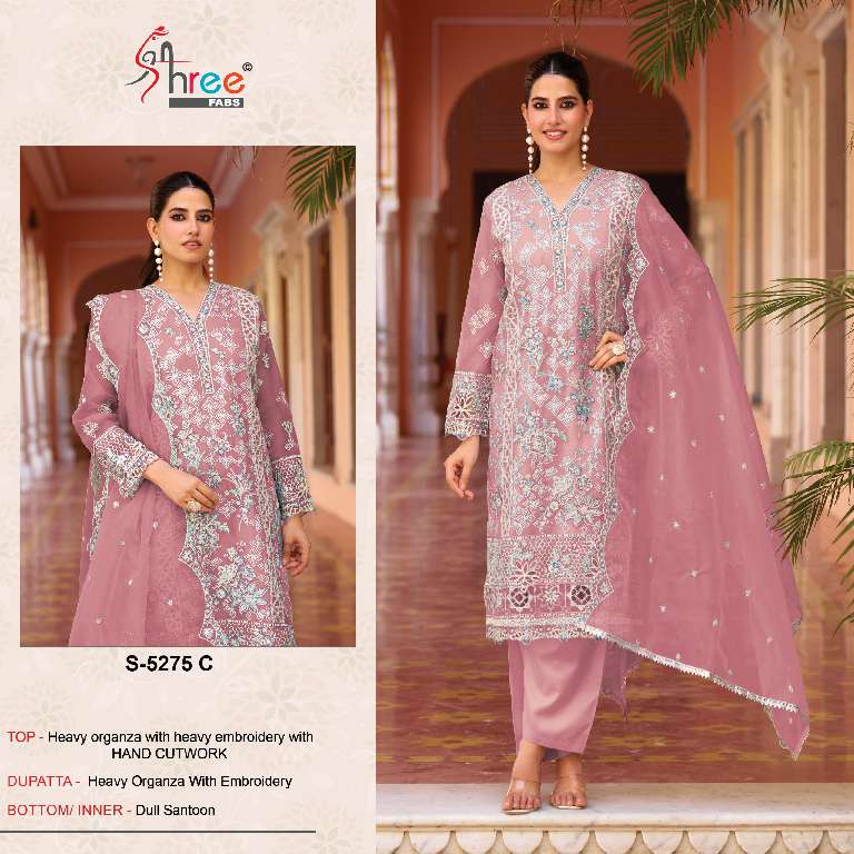 SHREE FABS -5275 COLORS WHOLESALE HEAVY ORGANZA WITH EMBROIDERY CLASSIC STYLE PAKISTANI DRESS