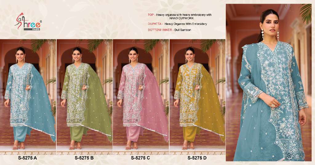 SHREE FABS -5275 COLORS WHOLESALE HEAVY ORGANZA WITH EMBROIDERY CLASSIC STYLE PAKISTANI DRESS