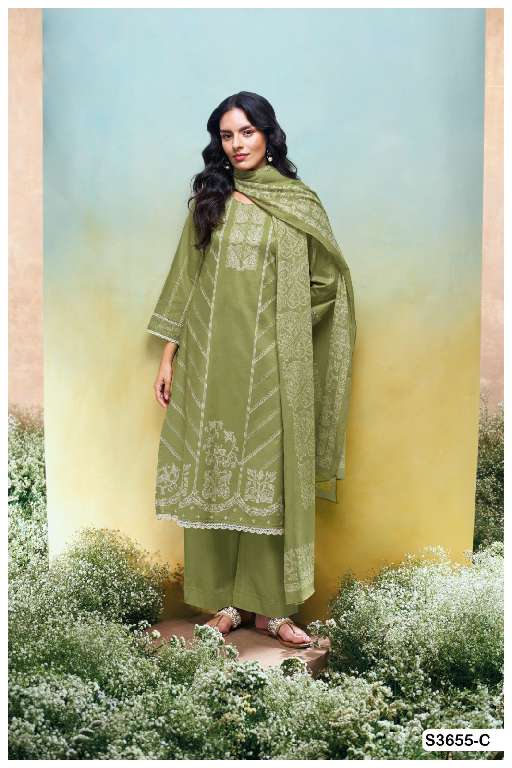 GANGA SANULI S3655 WHOLESALE PREMIUM COTTON PRINTED WITH EMBROIDERY WORK DESIGNER SLAWAR SUITS