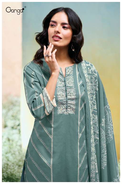 GANGA SANULI S3655 WHOLESALE PREMIUM COTTON PRINTED WITH EMBROIDERY WORK DESIGNER SLAWAR SUITS