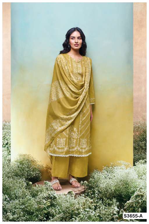 GANGA SANULI S3655 WHOLESALE PREMIUM COTTON PRINTED WITH EMBROIDERY WORK DESIGNER SLAWAR SUITS