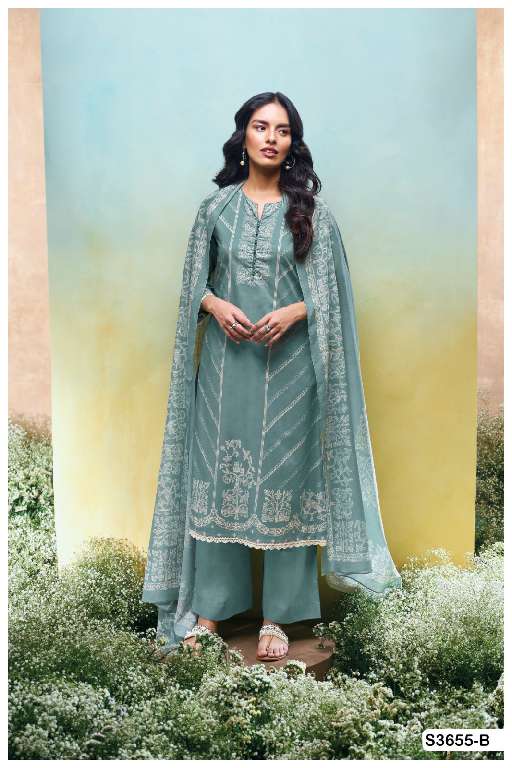 GANGA SANULI S3655 WHOLESALE PREMIUM COTTON PRINTED WITH EMBROIDERY WORK DESIGNER SLAWAR SUITS