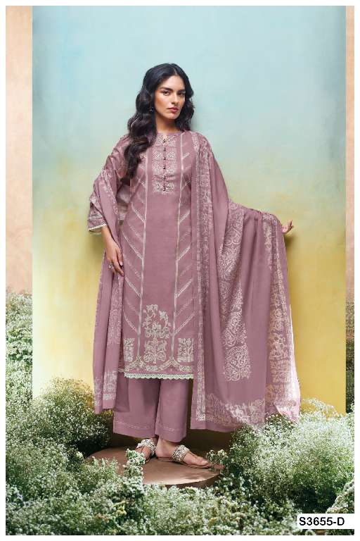 GANGA SANULI S3655 WHOLESALE PREMIUM COTTON PRINTED WITH EMBROIDERY WORK DESIGNER SLAWAR SUITS