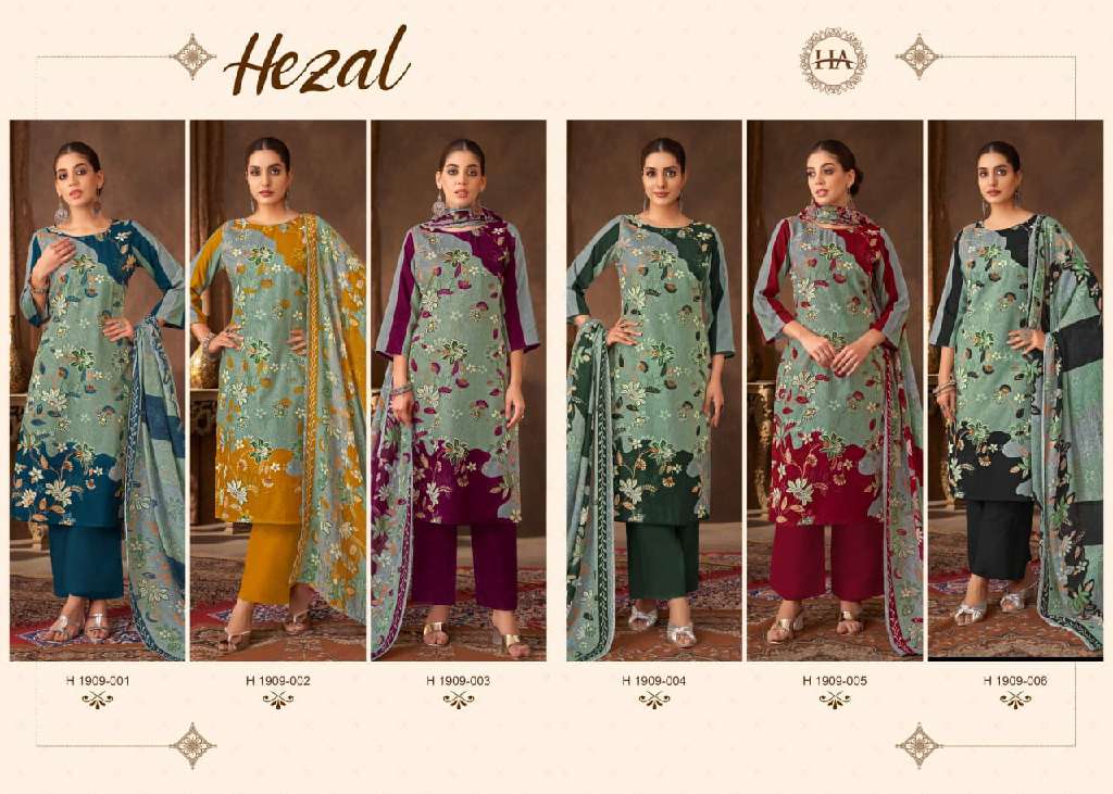 HARSHIT FASHION HEZAL WHOLESALE PURE VISCOSE RAYON PRINT WITH ELEGANT HAND WORK CASUAL SUITS