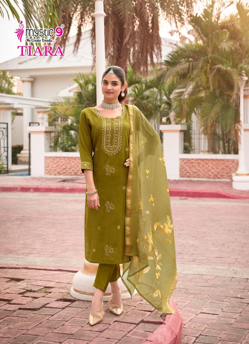 TIARA VOL 1 BY MYSTIC 9 PREMIUM QUALITY VERTICAN SHIMMER STRAIGHT CUT KURTI BOTTOM DUPATTA