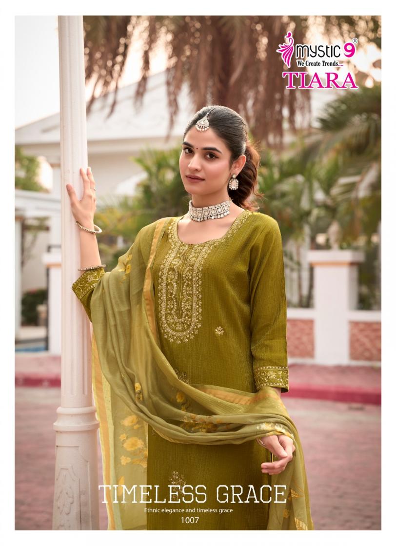 TIARA VOL 1 BY MYSTIC 9 PREMIUM QUALITY VERTICAN SHIMMER STRAIGHT CUT KURTI BOTTOM DUPATTA