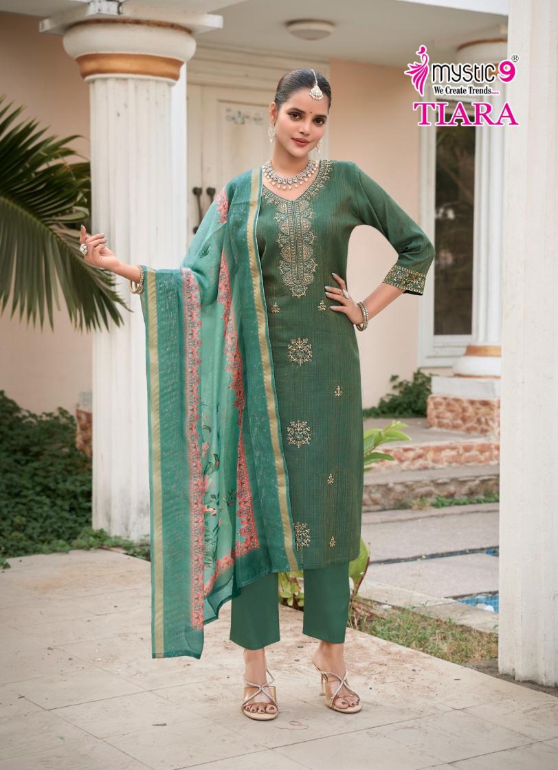 TIARA VOL 1 BY MYSTIC 9 PREMIUM QUALITY VERTICAN SHIMMER STRAIGHT CUT KURTI BOTTOM DUPATTA