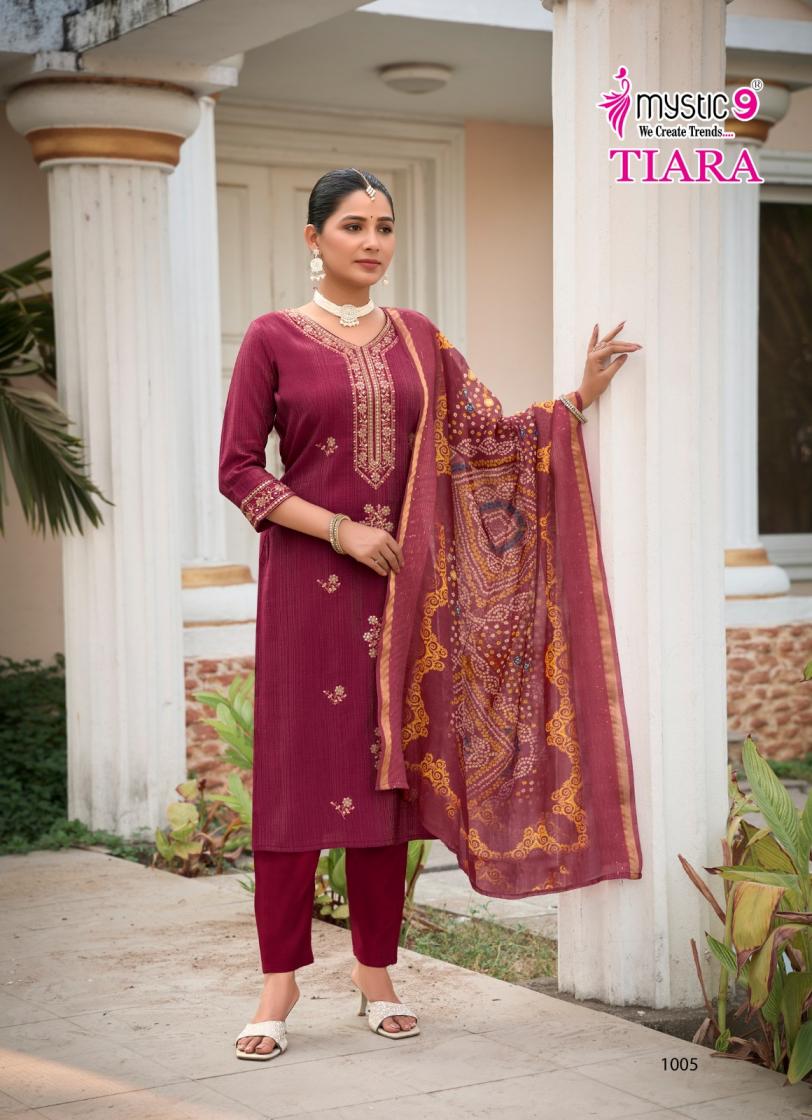 TIARA VOL 1 BY MYSTIC 9 PREMIUM QUALITY VERTICAN SHIMMER STRAIGHT CUT KURTI BOTTOM DUPATTA