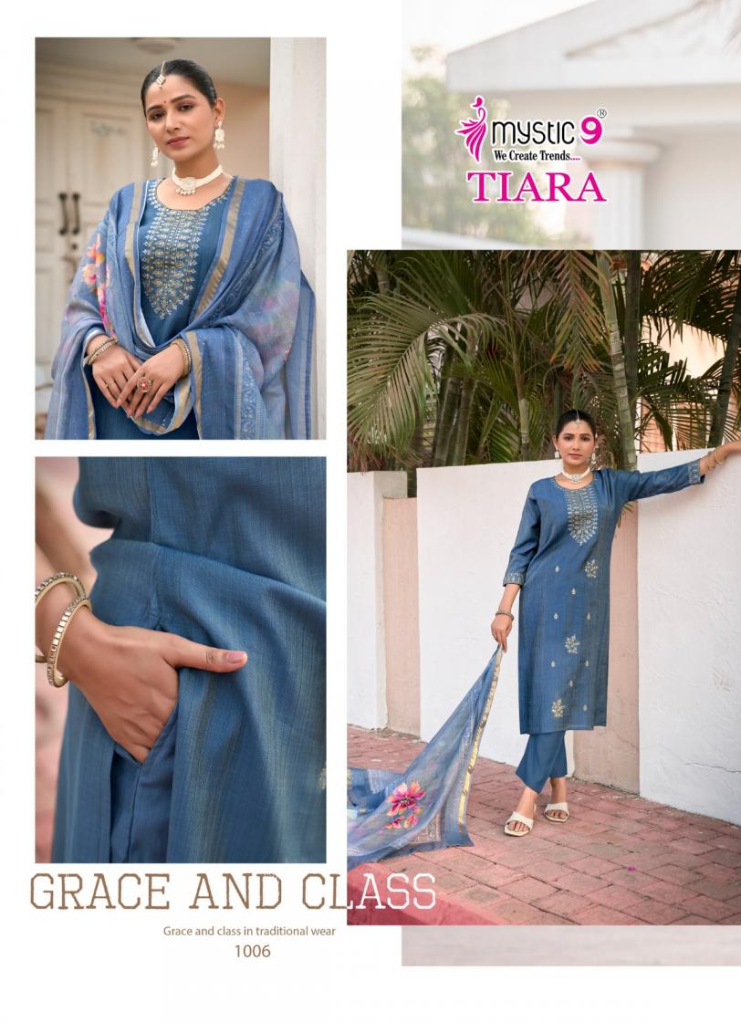TIARA VOL 1 BY MYSTIC 9 PREMIUM QUALITY VERTICAN SHIMMER STRAIGHT CUT KURTI BOTTOM DUPATTA