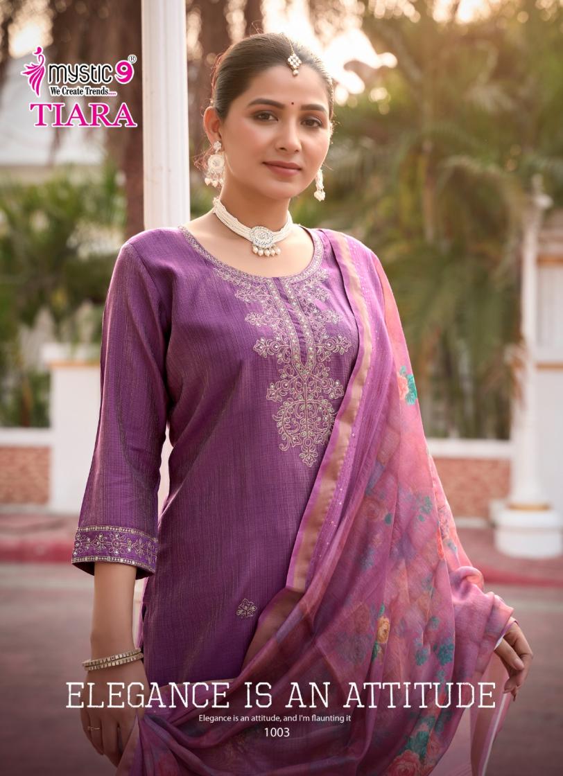 TIARA VOL 1 BY MYSTIC 9 PREMIUM QUALITY VERTICAN SHIMMER STRAIGHT CUT KURTI BOTTOM DUPATTA