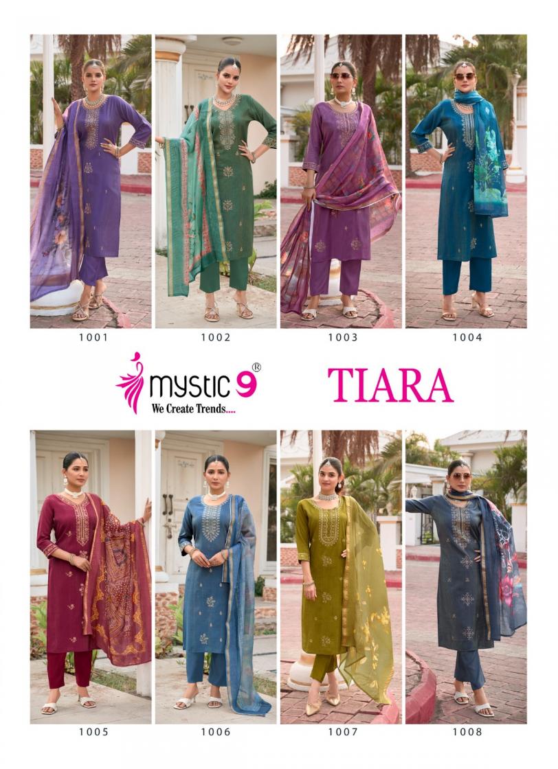 TIARA VOL 1 BY MYSTIC 9 PREMIUM QUALITY VERTICAN SHIMMER STRAIGHT CUT KURTI BOTTOM DUPATTA