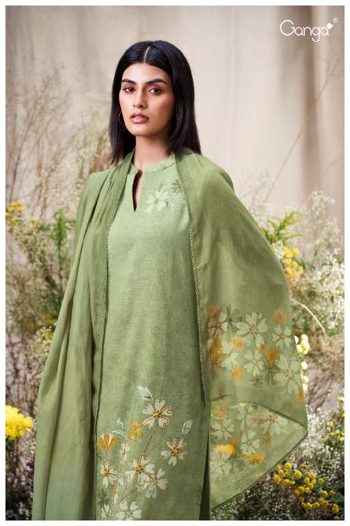 GANGA ELA S3566 WHOLESALE PREMIUM COTTON LINEN PRINTED WITH HAND WORK CLASSY SUITS