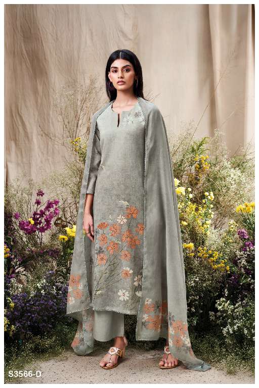 GANGA ELA S3566 WHOLESALE PREMIUM COTTON LINEN PRINTED WITH HAND WORK CLASSY SUITS