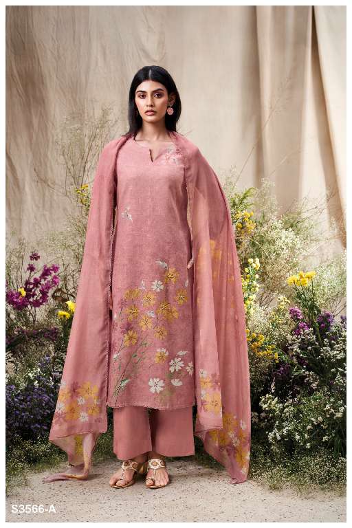 GANGA ELA S3566 WHOLESALE PREMIUM COTTON LINEN PRINTED WITH HAND WORK CLASSY SUITS