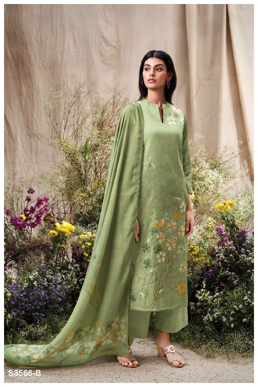 GANGA ELA S3566 WHOLESALE PREMIUM COTTON LINEN PRINTED WITH HAND WORK CLASSY SUITS