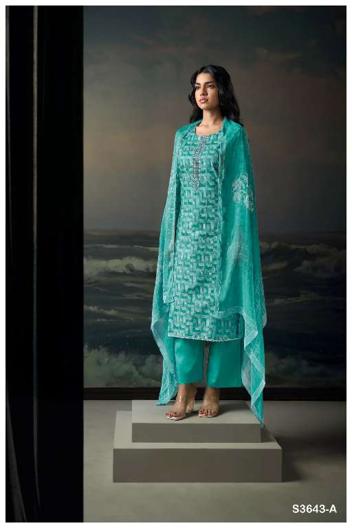 GANGA LEGETO S3643 WHOLESALE PREMIUM COTTON PRINTED WITH EMBROIDERY PARTY WEAR SUITS