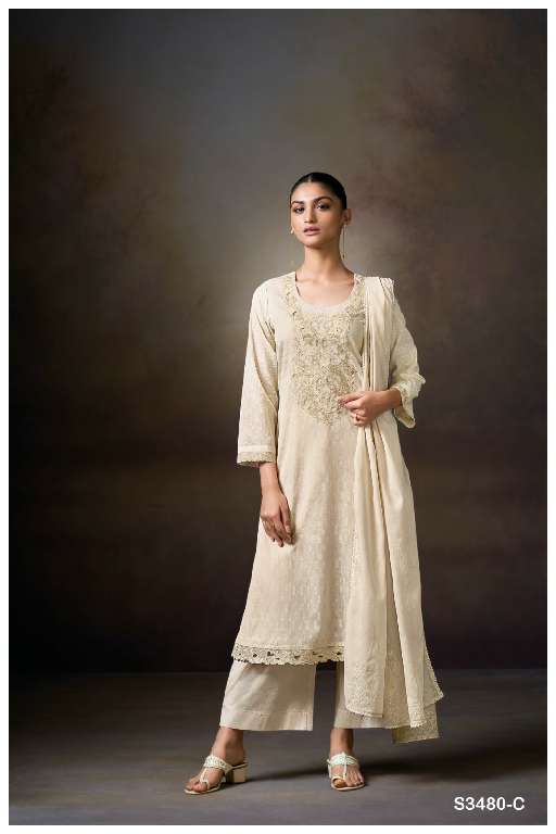 GANGA PRINCY S3480 WHOLESALE PREMIUM PURE MAL PRINTED WITH HAND WORK BEAUTIFUL 3PCS SALWAR SUITS