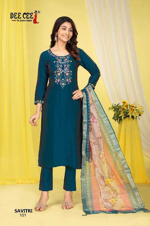 DEE CEE LAUNCH SAVITRI WHOLESALE RICH COMBINATION STRAIGHT LONG KURTI WITH PANT AND DUPATTA