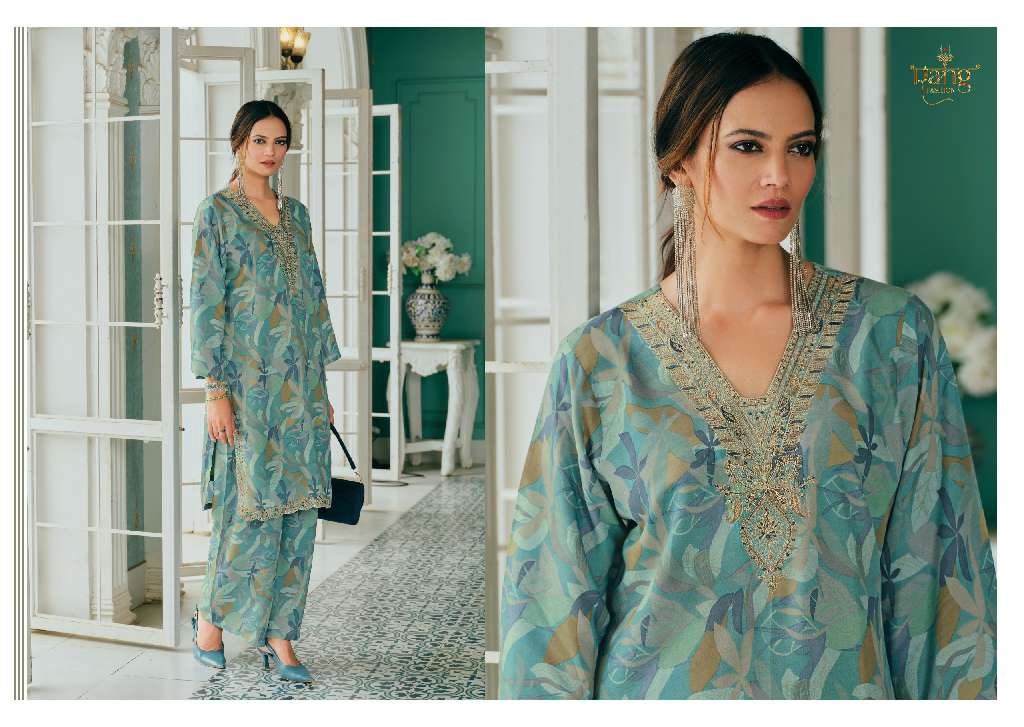 RANG FASHION SEENA WHOLESALE PURE MUSLIN DIGITAL PRINT WITH NECK EMBROIDERY FASHIONABLE CORD SET