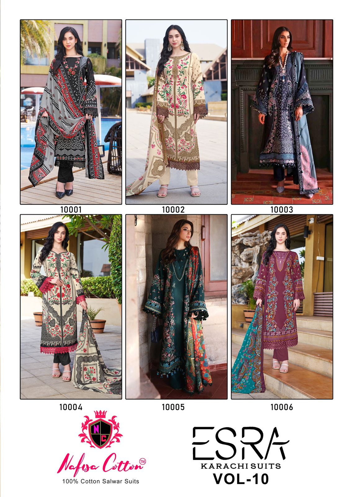 NAFISA COTTON ESRA KARACHI SUITS VOL 10 PAKISTANI CASUAL WEAR UNSTITCH SALAWAR KAMEEZ