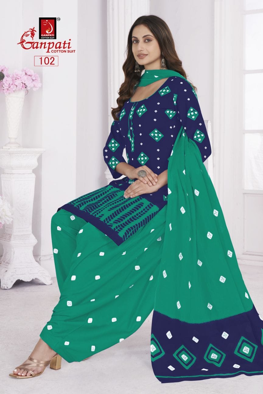 GANPATI SHIBORI SPECIAL VOL-1 WHOLESALE PURE COTTON REGULAL WEAR PATIYALA TYPE SUITS