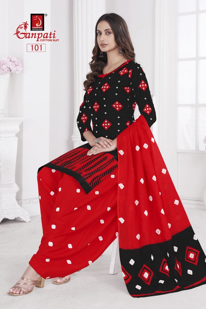 GANPATI SHIBORI SPECIAL VOL-1 WHOLESALE PURE COTTON REGULAL WEAR PATIYALA TYPE SUITS