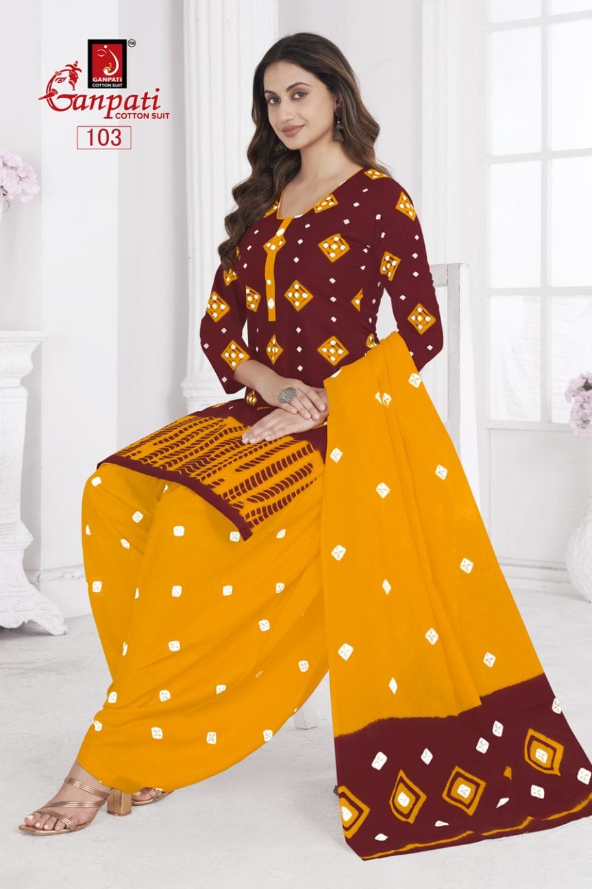 GANPATI SHIBORI SPECIAL VOL-1 WHOLESALE PURE COTTON REGULAL WEAR PATIYALA TYPE SUITS